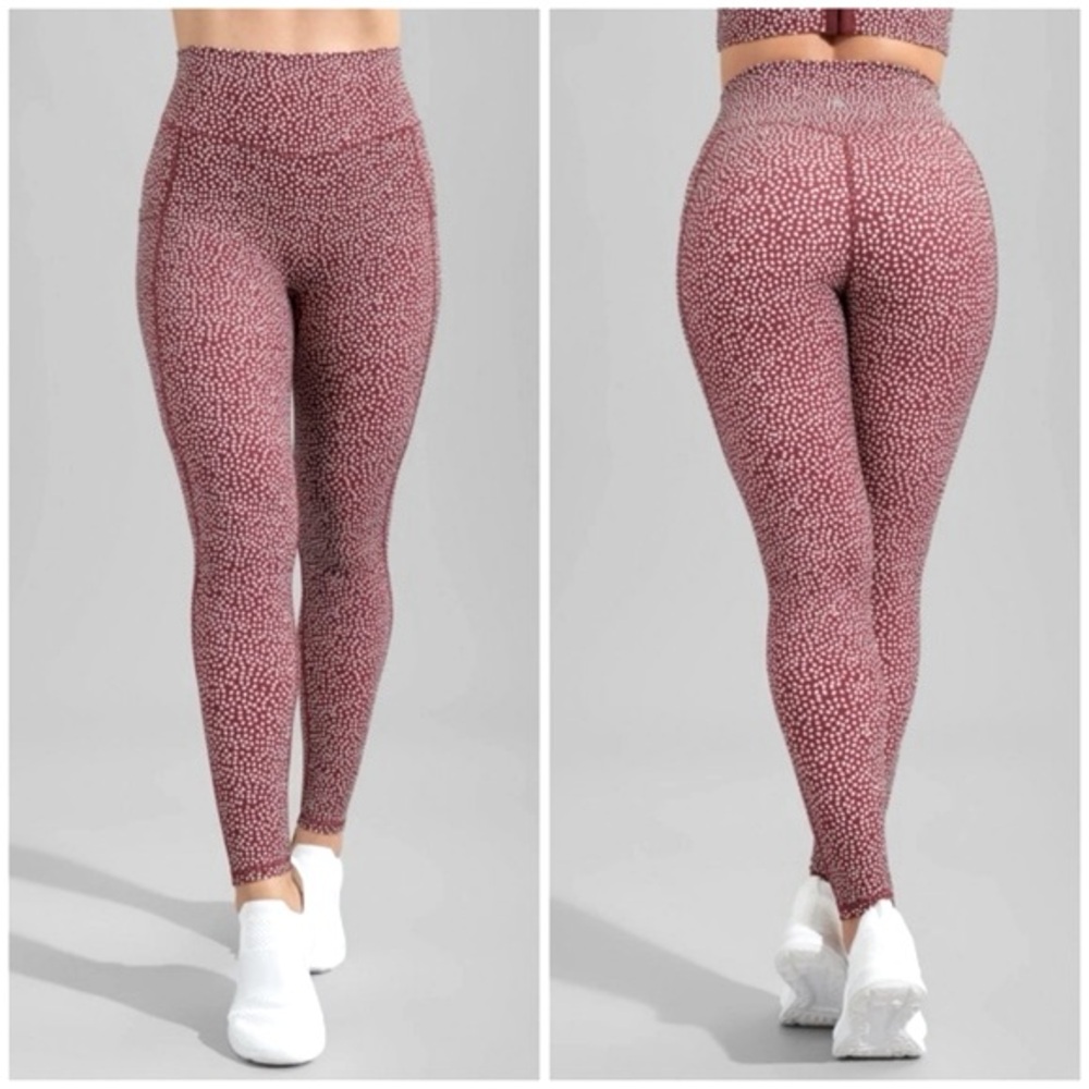 Buffbunny Rosa Pocket Leggings, Vineyard Dark Red Bossy Print, Size M